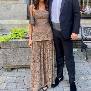 Pretty Little Thing Brown Lace Strapless Dress